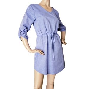 Haute Apparel Light Denim Blue Chambray Dress With Adjustable Waist Ties